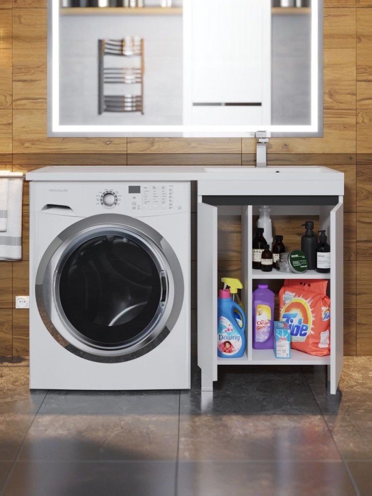 Тумба под стиральную машину напольная Uperwood Magenta 55х50х76,5 см, белая/графит, с дверцами