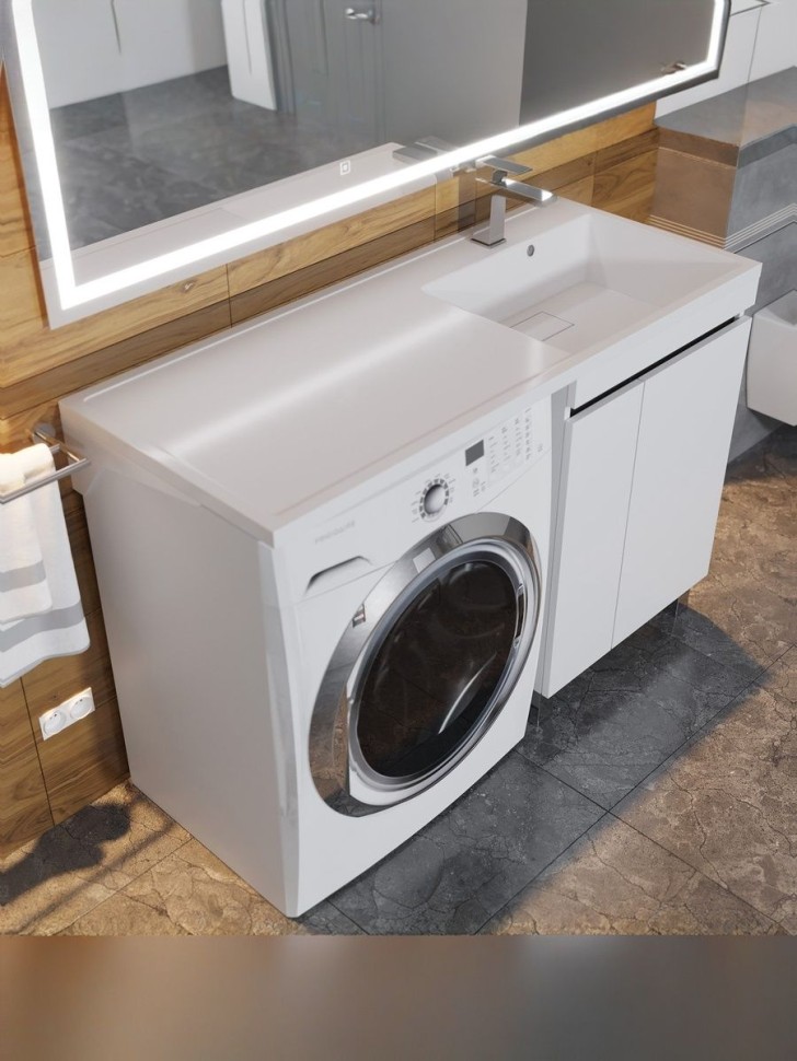 Тумба под стиральную машину напольная Uperwood Magenta 55х50х76,5 см, белая/графит, с дверцами