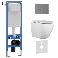 Комплект 3в1 IBERICA BLANCA инсталляция SILENCIO MINI, унитаз BILBAO ALTO белый, кнопка смыва INOX-S вороненая сталь (IB.001M.BLA.234.1602)