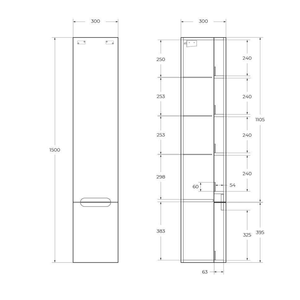 Шкаф-пенал BelBagno ETNA-M-1500-2A-SO-BL-L Bianco Lucido