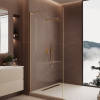 Душевая перегородка Волк-Ин (Walk-In) VSWL-7HS100CLG, 1000*2000, брашированное золото, стекло прозрачное,  
