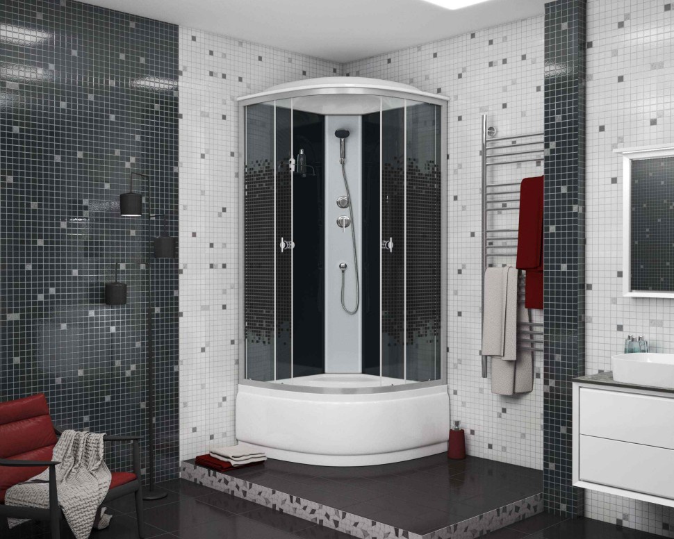 Душевая кабина Niagara Eco NG-7507-14BLACK (80х80х215) высокий поддон(40см),стекло мозаика,4 места