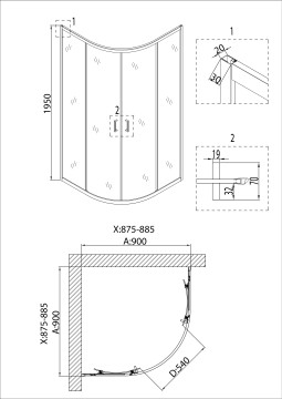 Душевое ограждение Niagara Nova NG-6806-08ВLACK (90х90х195) четверть круга,черный,двери раздвижные,стекло прозрачное,1 место