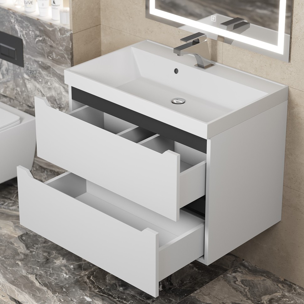 Тумба под раковину для ванной для ванной Uperwood Tanos 70 см, подвесная, белая/графит