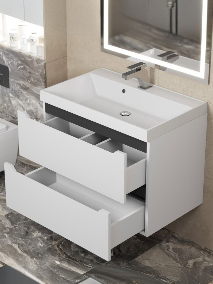 Тумба под раковину для ванной для ванной Uperwood Tanos 70 см, подвесная, белая/графит