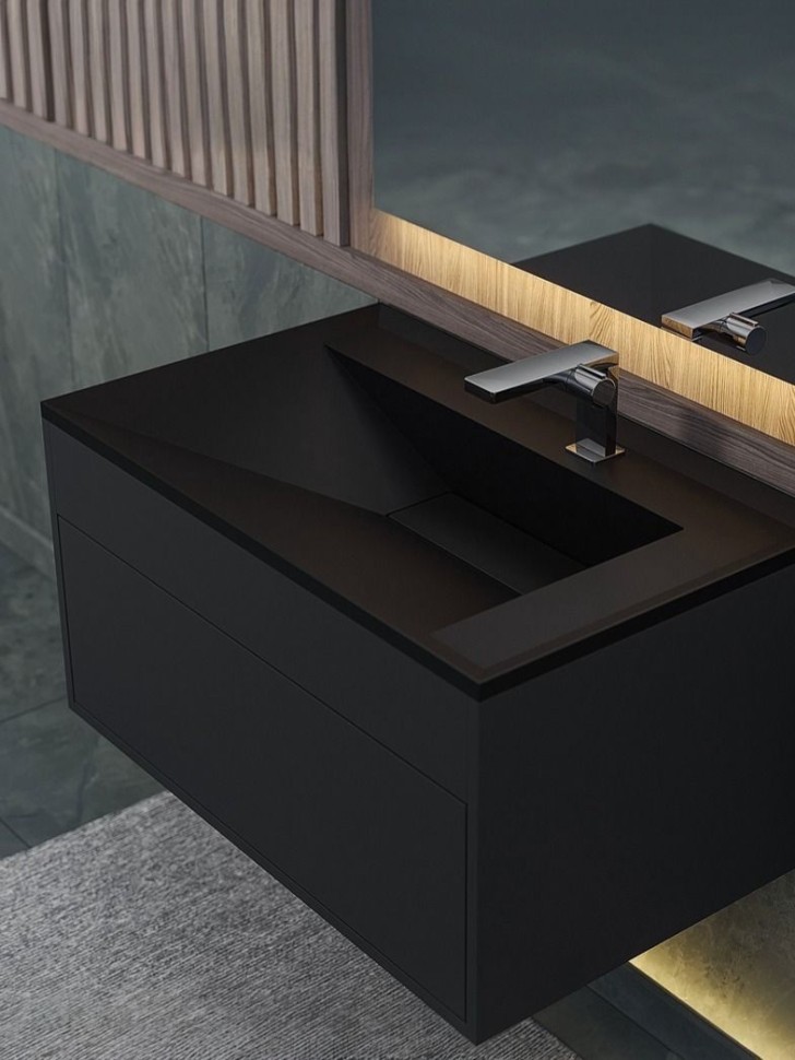 Раковина для ванной кварцевая Uperwood Lotus Quartz 80х50х13 см, черная матовая, уголь