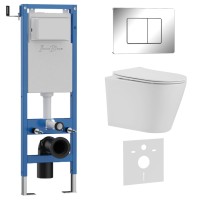 Комплект 3в1 IBERICA BLANCA инсталляция SILENCIO MINI, унитаз BURGOS ALTO белый, кнопка смыва INOX-C хром глянцевый (IB.001M.BRA.234.1131)