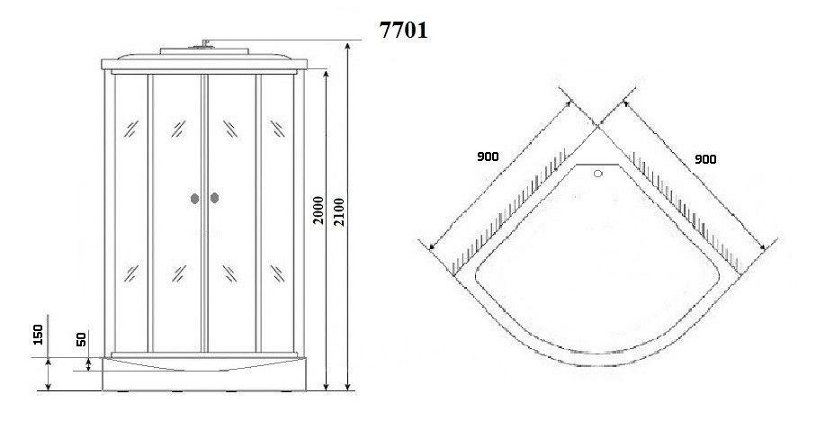 Душевая кабина Niagara Luxe NG-7701W (90x90х210) низкий поддон(15см),дверь раздвижная,стенки серебро,3 места