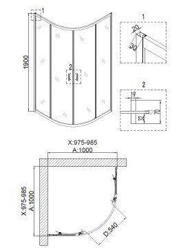 Душевое ограждение Niagara Nova NG-6807-08ВLACK (100х100х190) четверть круга,черный,двери раздвижные,стекло прозрачное,1 место