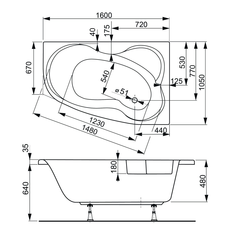 Акриловая ванна VAGNERPLAST MELITE 160x105 Left