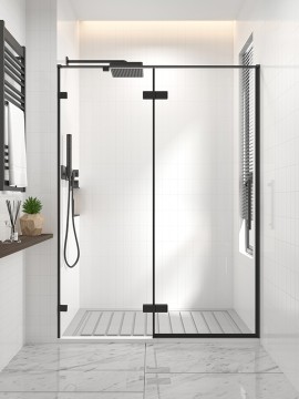 Душевая дверь распашная Veconi Premium Alassio B, 1500х2000, черный матовый, стекло прозрачное осветленное