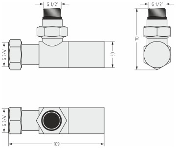 Вентиль угловой цилиндр (G 1/2" НР х G 3/4" НГ)