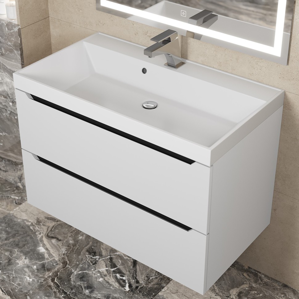 Тумба под раковину для ванной для ванной Uperwood Tanos 80 см, подвесная, белая/графит