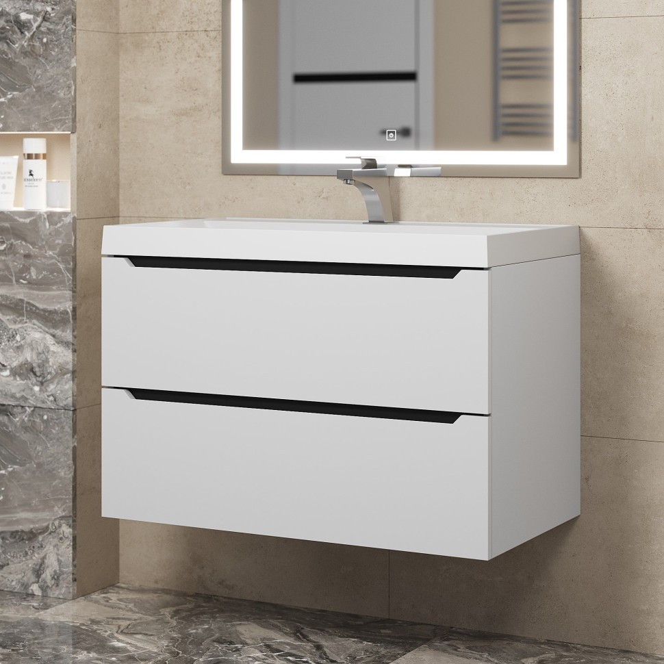 Тумба под раковину для ванной для ванной Uperwood Tanos 80 см, подвесная, белая/графит