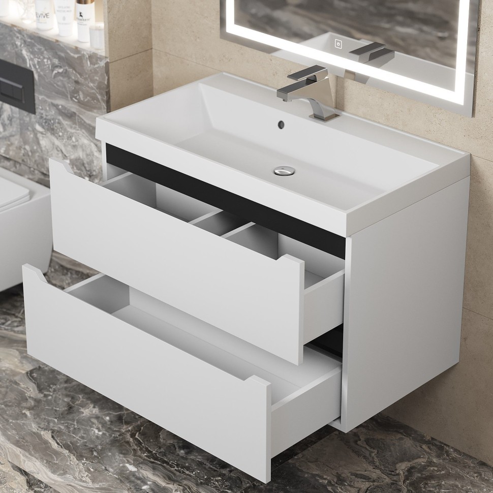 Тумба под раковину для ванной для ванной Uperwood Tanos 80 см, подвесная, белая/графит