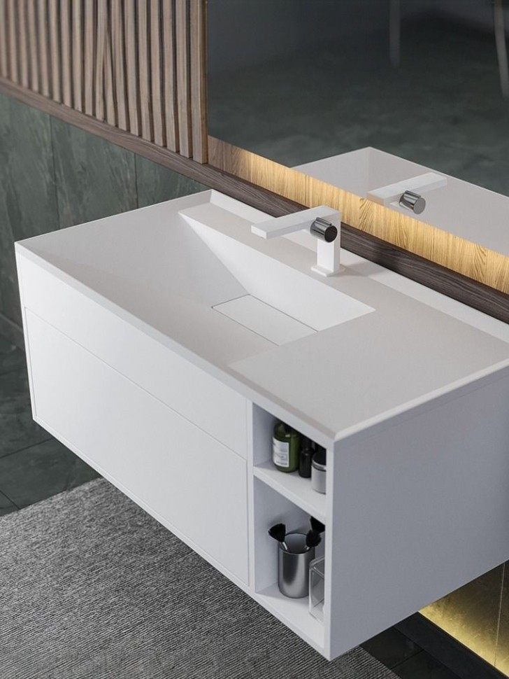 Раковина для ванной кварцевая Uperwood Lotus Quartz 100х50х13 см, белая матовая, жасмин