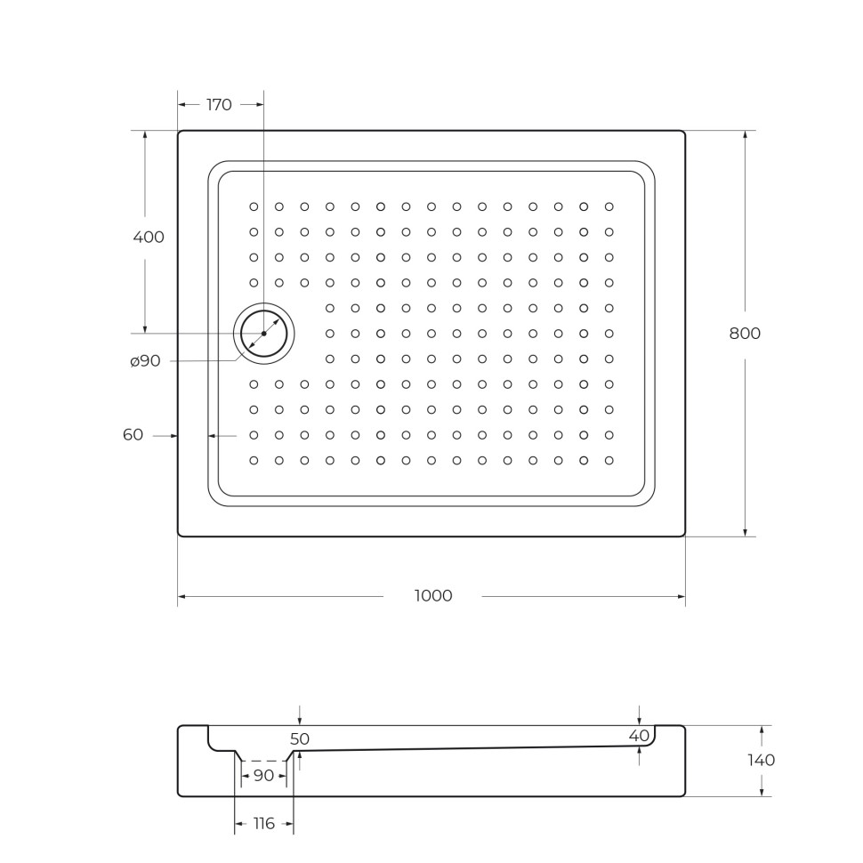 Акриловый поддон CEZARES TRAY-A-AH-100/80-15-W