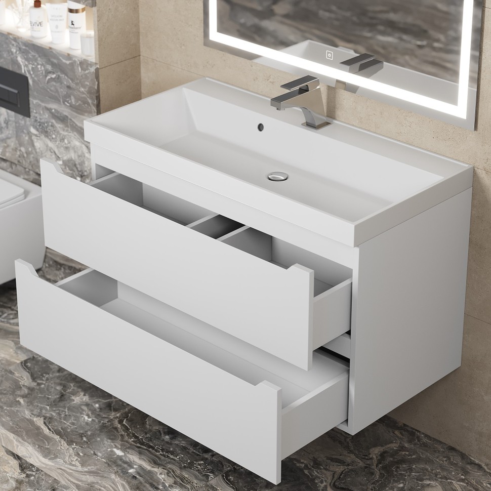 Тумба под раковину для ванной для ванной Uperwood Tanos 90 см, подвесная, белая/графит