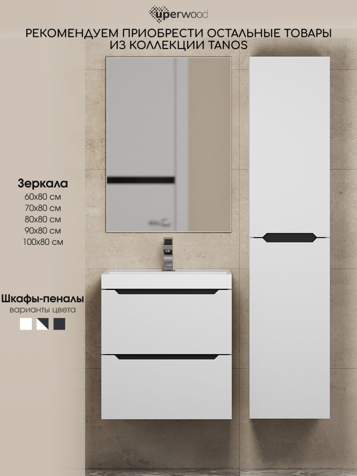 Тумба под раковину для ванной для ванной Uperwood Tanos 90 см, подвесная, белая/графит