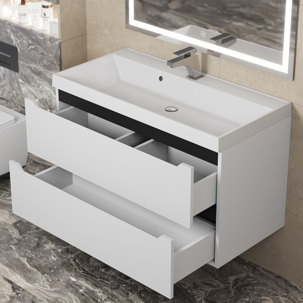 Тумба под раковину для ванной для ванной Uperwood Tanos 90 см, подвесная, белая/графит