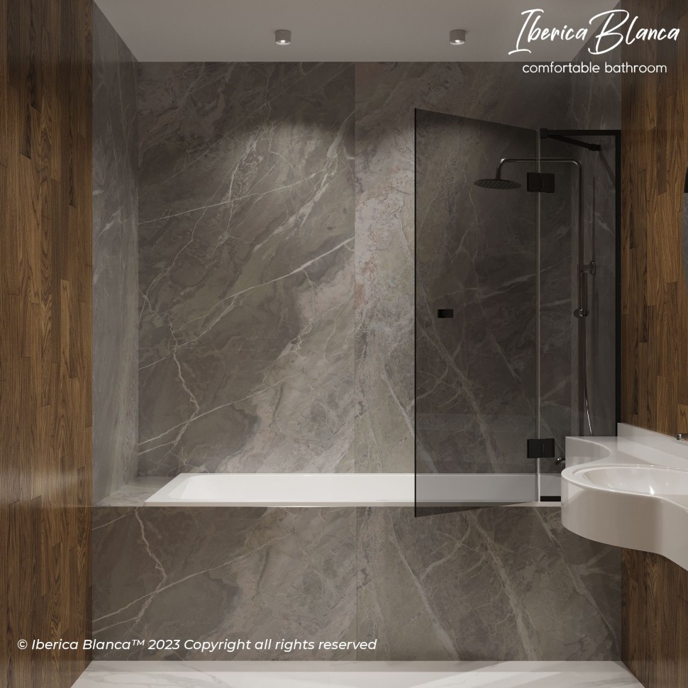 Шторка для ванны IBERICA BLANCA Mod.401 распашная тонированное стекло/черный 90х140см (IB401.TB.140.90)