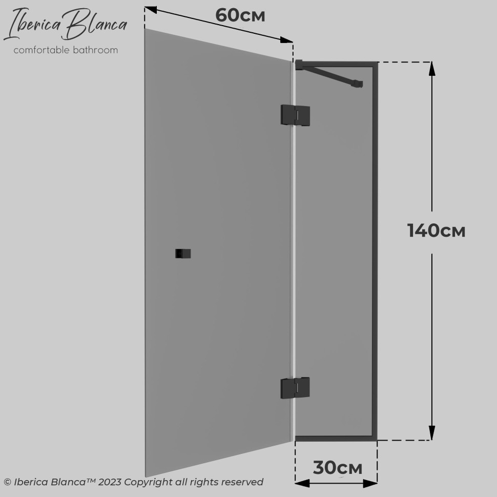 Шторка для ванны IBERICA BLANCA Mod.401 распашная тонированное стекло/черный 90х140см (IB401.TB.140.90)