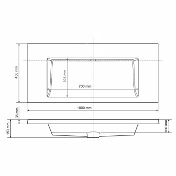 Раковина для ванной 100 см, Uperwood Infinity, без отверстия для смесителя, белая глянцевая