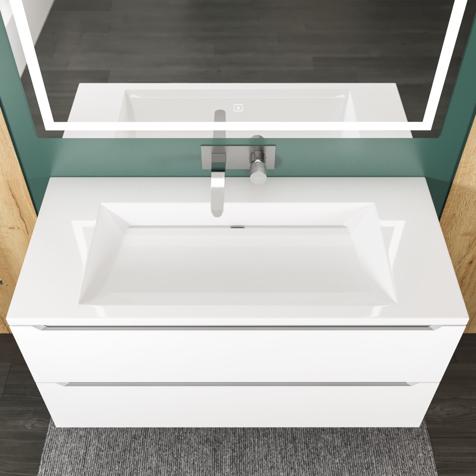 Раковина для ванной 100 см, Uperwood Infinity, без отверстия для смесителя, белая глянцевая