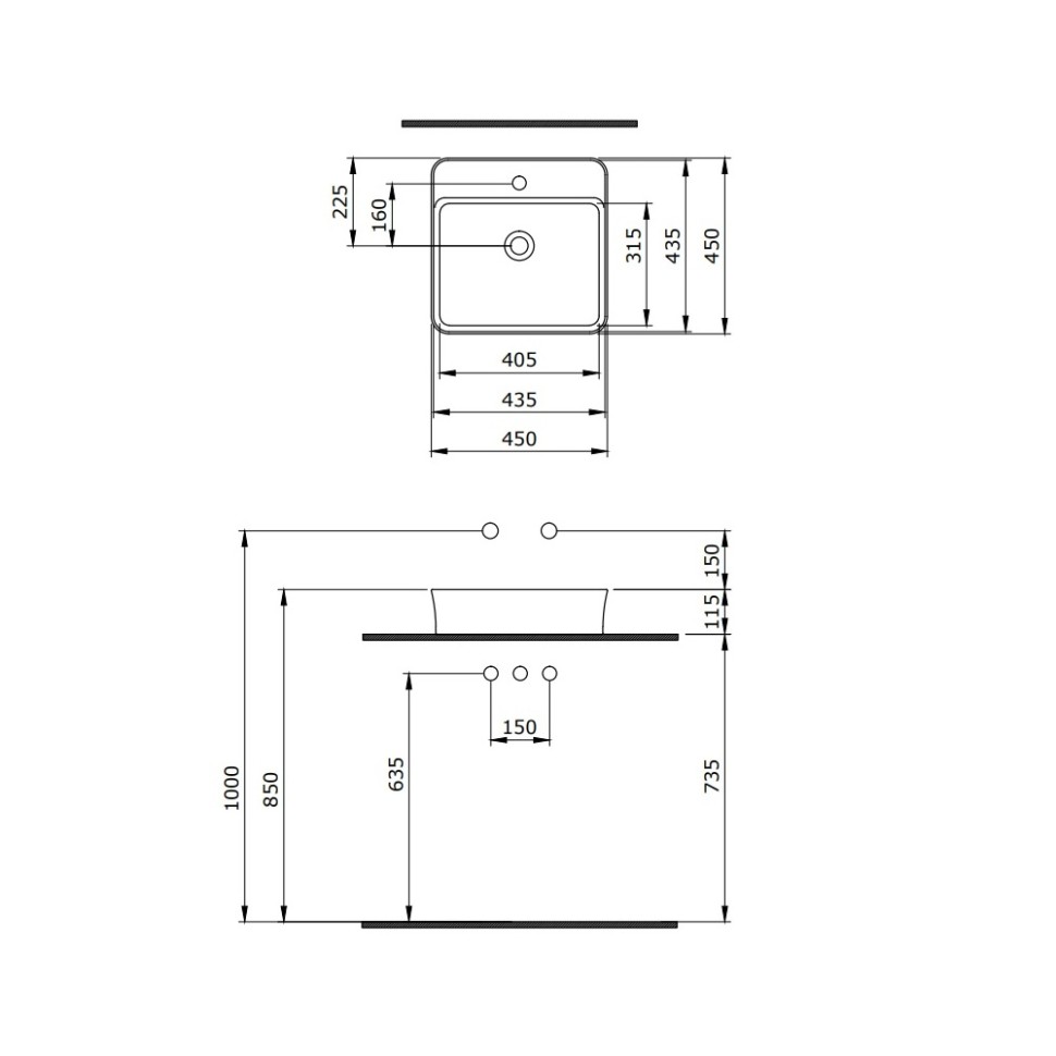 Раковина BERGES Ego SL накладная, 45x45 см, матовый антрацит, с отверстием под смеситель