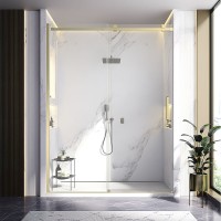 Душевая дверь Veconi Vianno VN-75G, 1400x2000, золото брашинг, стекло прозрачное