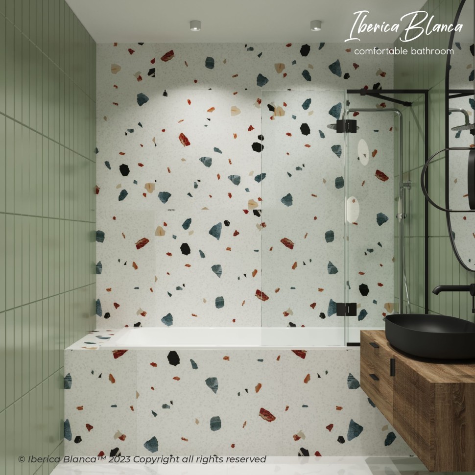 Шторка для ванны IBERICA BLANCA Mod.402 распашная прозрачное стекло/черный 90х140см (IB402.SB.140.90)