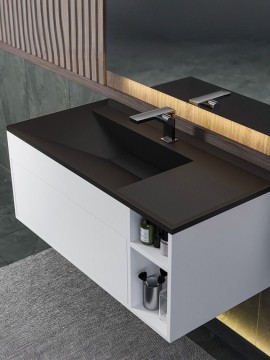 Раковина для ванной кварцевая Uperwood Lotus Quartz 100х50х13 см, черная матовая, космос