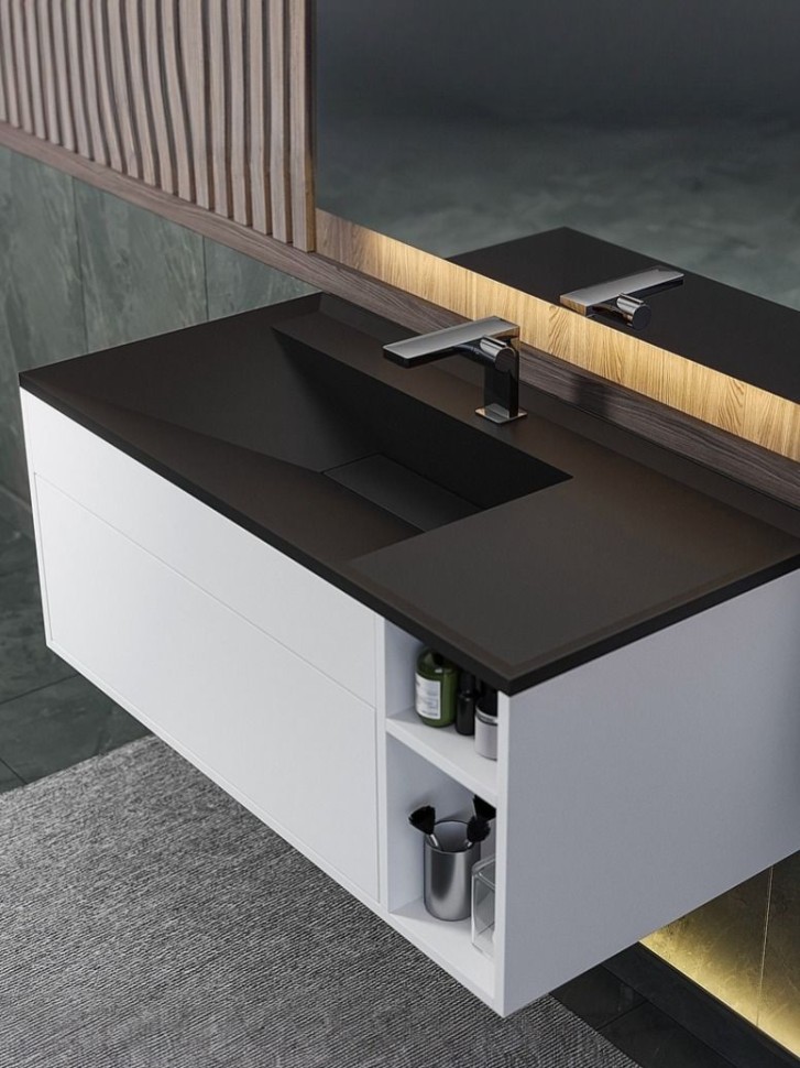 Раковина для ванной кварцевая Uperwood Lotus Quartz 100х50х13 см, черная матовая, космос