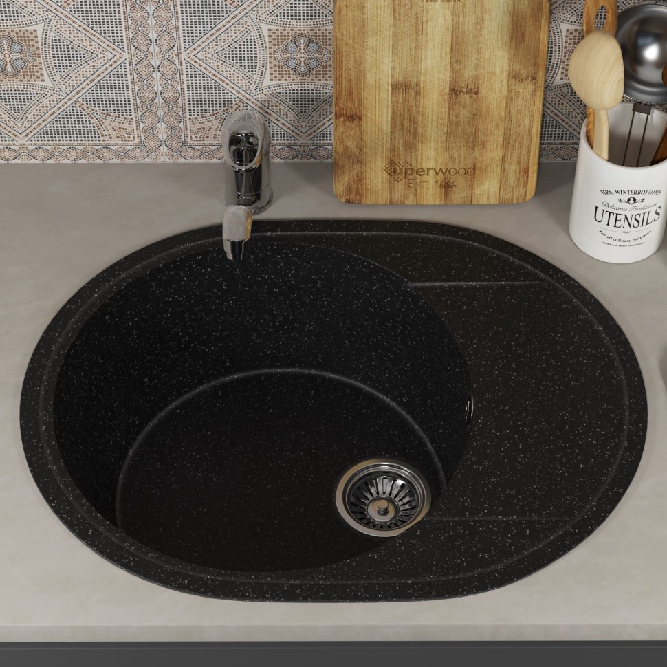 Кухонная мойка из искусственного камня Uperwood ECON UPD-107-004, овальная, черная матовая