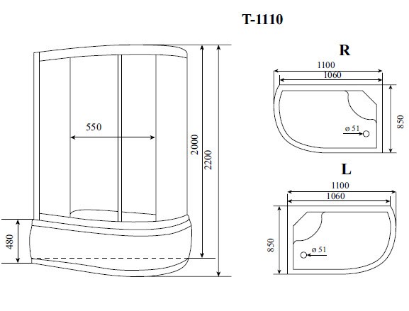 Timo Standart T-1110 R душевая кабина 110*85*220
