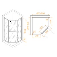 Душевой уголок Hotel RGW HO-084, распашные двери, 90x90 см, толщина стекла 8 мм