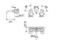 Смеситель для раковины встраиваемый CEZARES LEAF-BLI3L-20-L-MM
