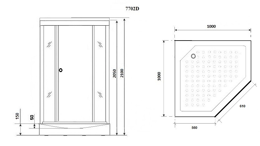 Душевая кабина Niagara Luxe NG-7702DG (100x100х210) низкий поддон(15см),дверь распашная,стенки золото,3 места