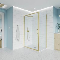 Душевой угол Veconi Evo 100SP G 1100х1000x1950, золото брашинг, прозрачное стекло