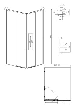 1/2 душевого ограждения Grossman Galaxy 1/2.K33.01.90.10.00 (90х195) хром,стекло прозрачное, 1 место