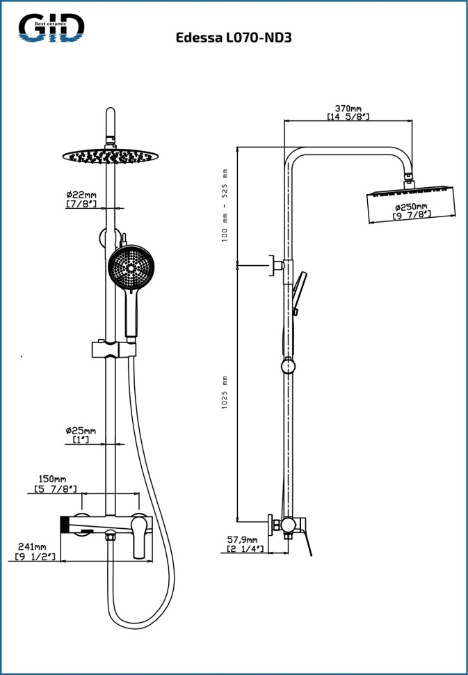 Душевая система наружного монтажа Edessa L070-BM-ND3