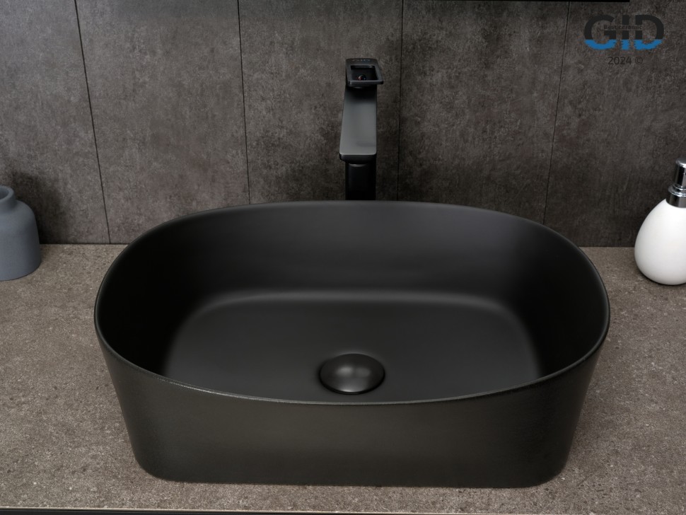 Раковина Gid N9028bg 53380 накладная черная графит 53x36x14