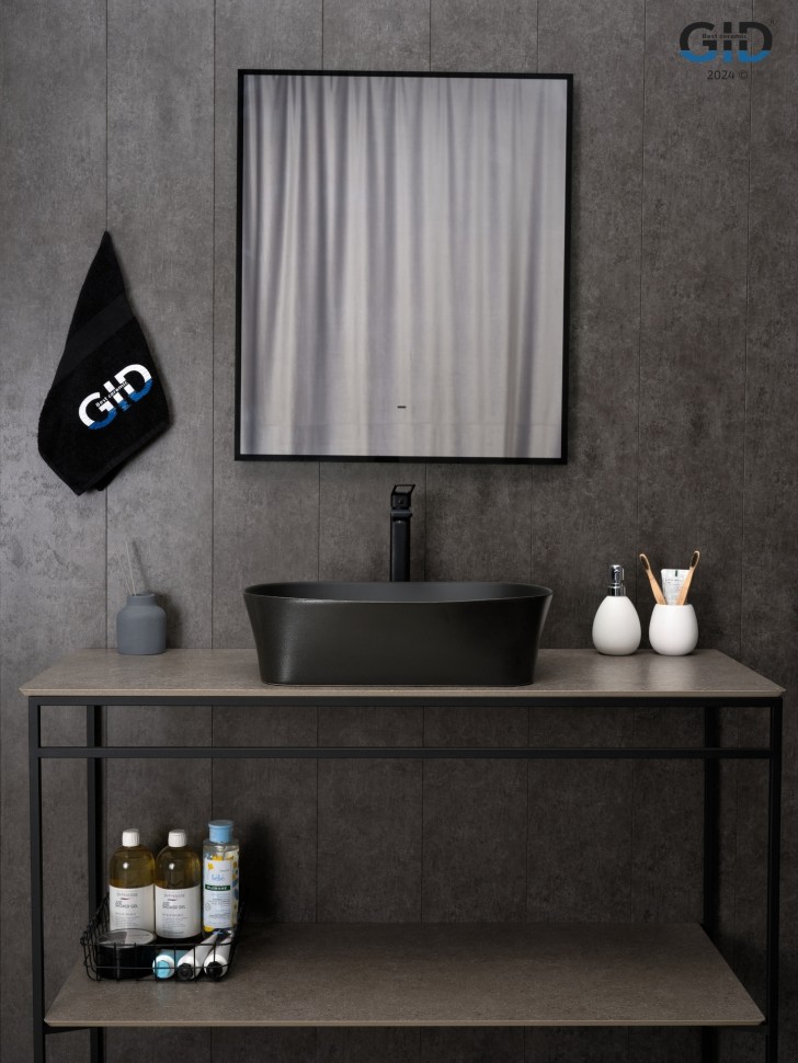 Раковина Gid N9028bg 53380 накладная черная графит 53x36x14