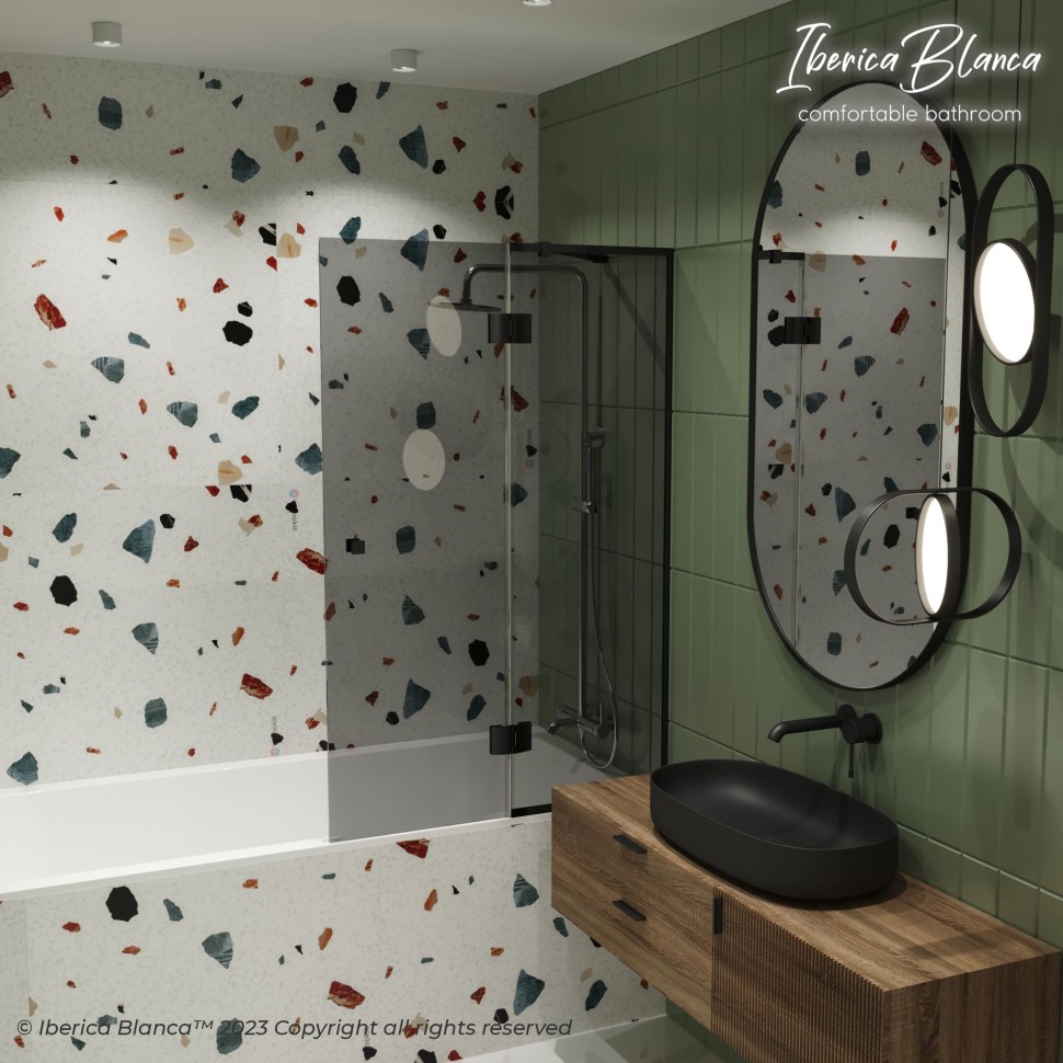 Шторка для ванны IBERICA BLANCA Mod.402 распашная тонированное стекло/черный 90х140см (IB402.TB.140.90)