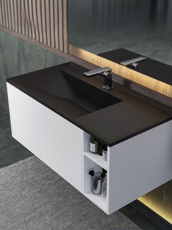 Раковина для ванной кварцевая Uperwood Lotus Quartz 100х50х13 см, черная матовая, уголь