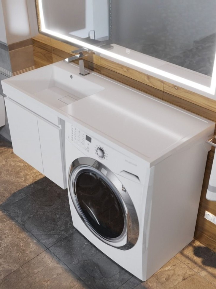 Раковина над стиральной машиной Uperwood Magenta 120х50х17,8 см, левая, крыло справа