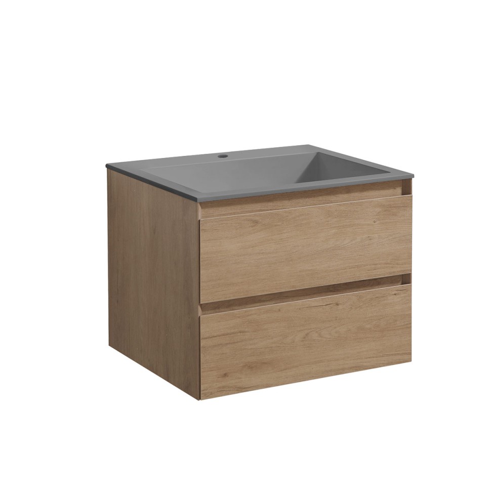 База под раковину Luka 600 подвесная, 2 выкатных ящика soft-close, N.Oak