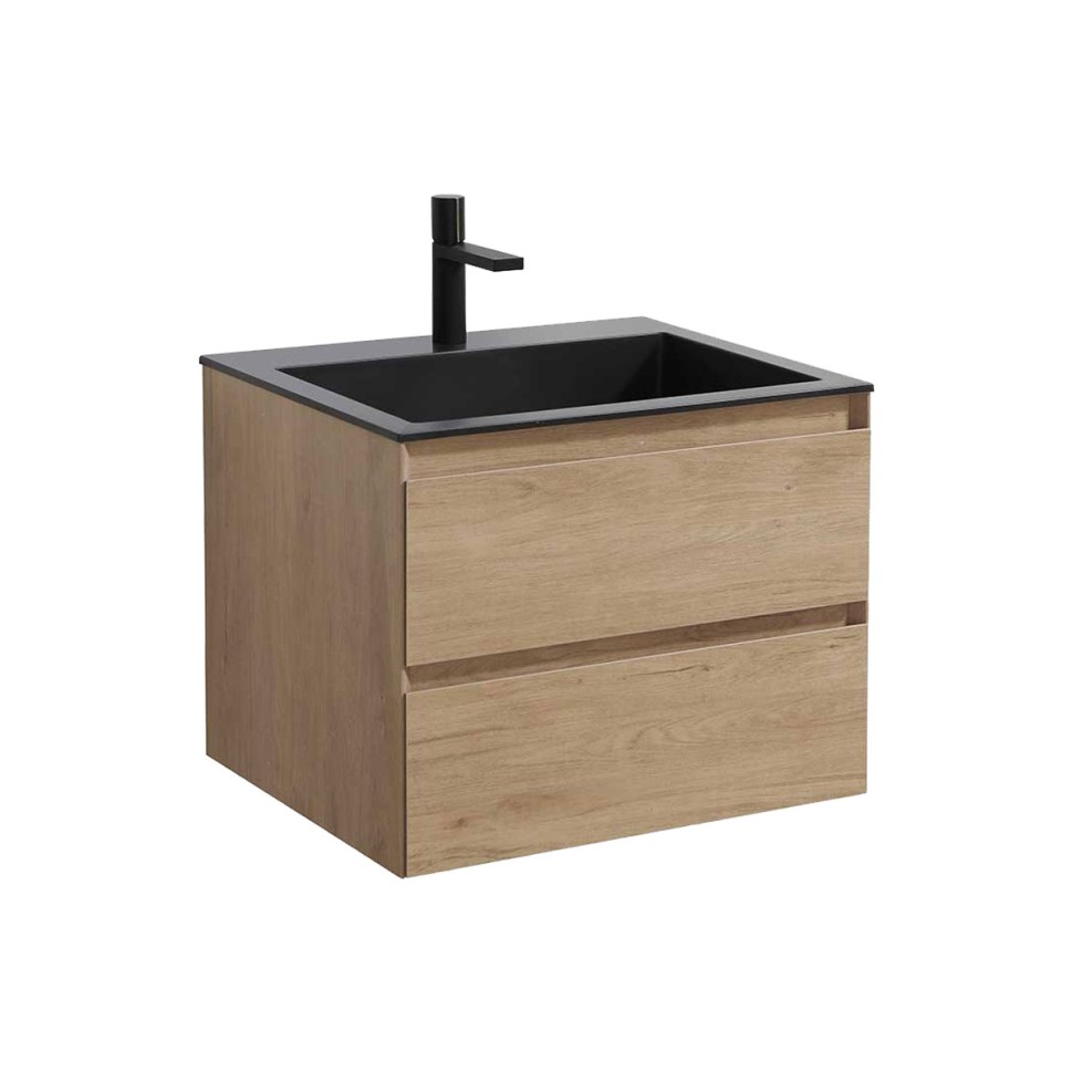 База под раковину Luka 600 подвесная, 2 выкатных ящика soft-close, N.Oak