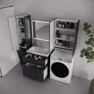 Тумба напольная STYLELINE "Марелла 70" (2 ящ.) Люкс Плюс антискрейтч графит с раковиной Марелла Люкс 700х400