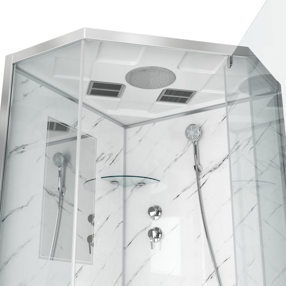 Душевая кабина Niagara Luxe NG-7702DM (100x100х210) низкий поддон(15см),дверь распашная,стенки мрамор,3 места